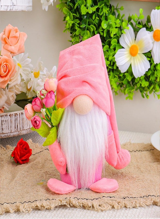 BLESOUYI Spring Gnome Plush Decoration with Pink Hat and Flowers, Mother's Day Table Topper, Home Decor - Image 2